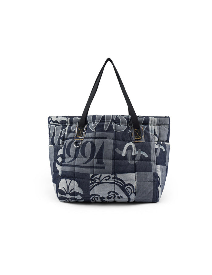 Allover Logo Jacquard Print Denim Tote Bag