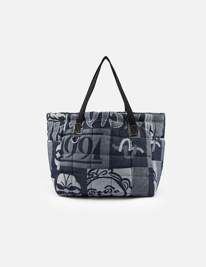 Allover Logo Jacquard Print Denim Tote Bag