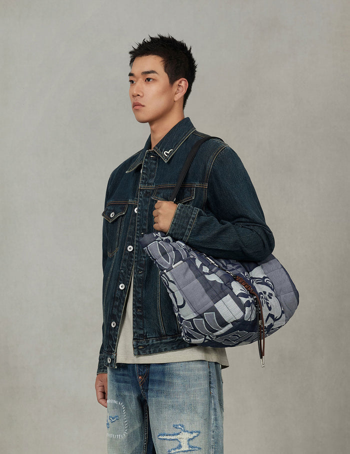 Allover Logo Jacquard Print Denim Tote Bag