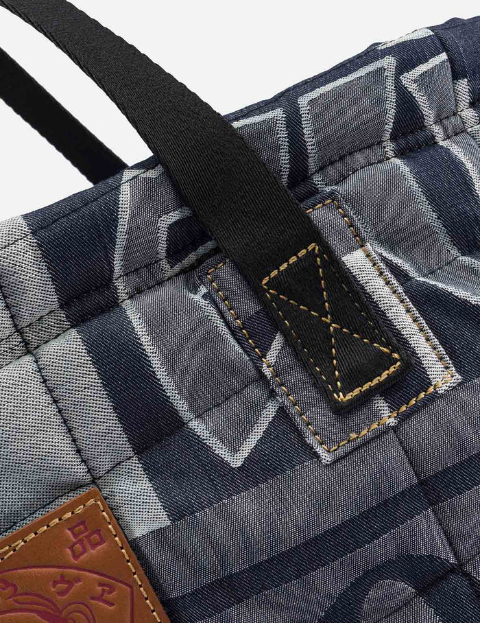 Allover Logo Jacquard Print Denim Tote Bag
