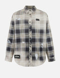 Allover Logo Print Distressed Oversized Check Shirt