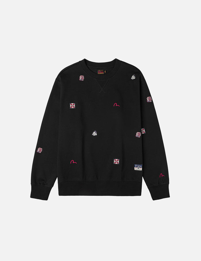 Allover Multi Logos Embroidery Relax Fit Sweatshirt