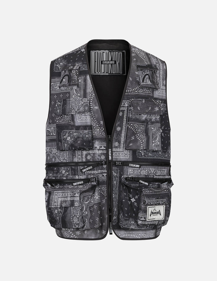 Allover Paisley Print Oversized Cargo Vest