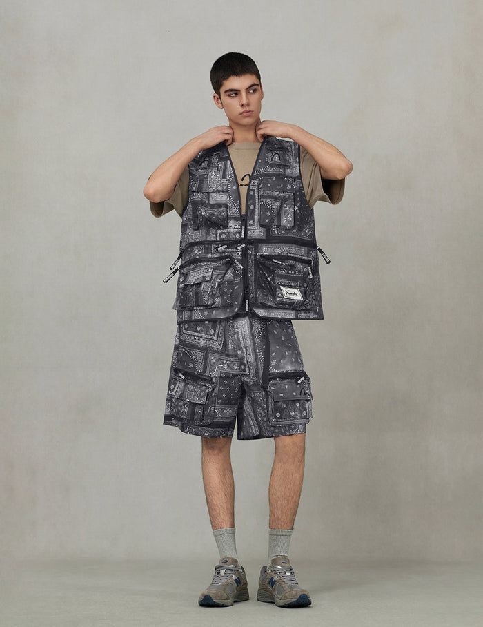 Allover Paisley Print Oversized Cargo Vest
