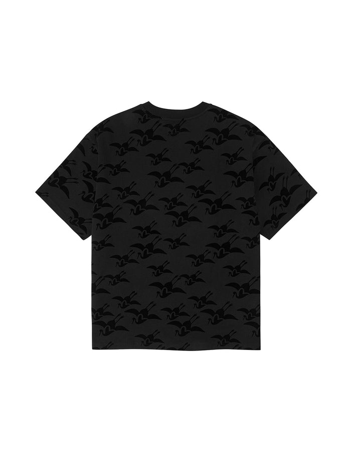 Allover Seagull Crane Flocking Print Relax Fit T-shirt