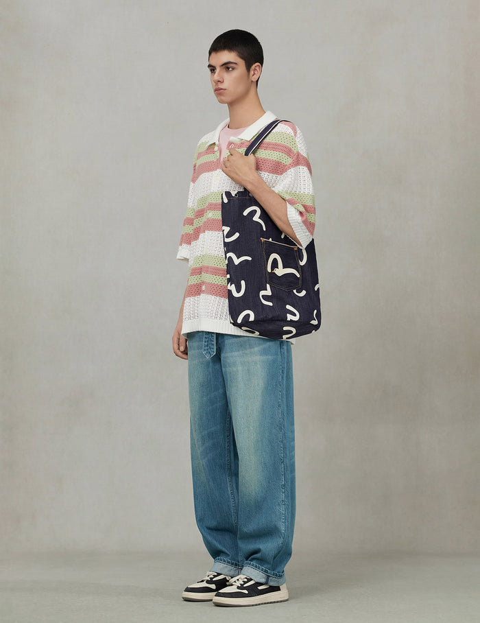 Allover Seagull Print Denim Bag