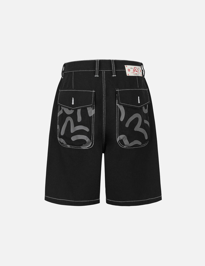 Allover Seagull Print Pocket Oversized Shorts