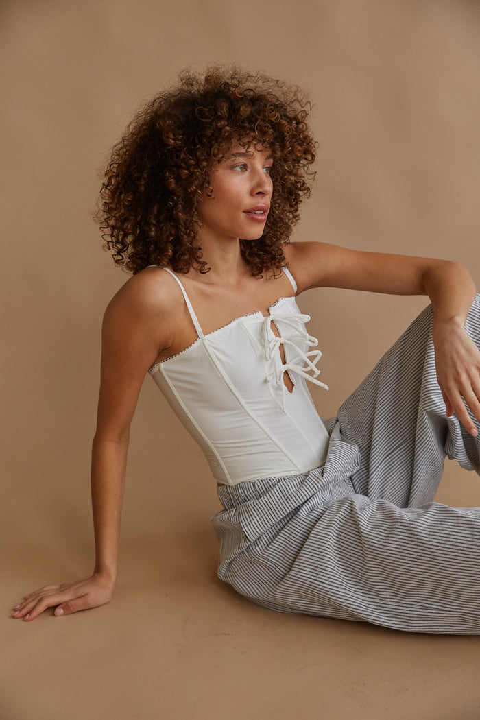 white boned bow corset top | coquette corset tops