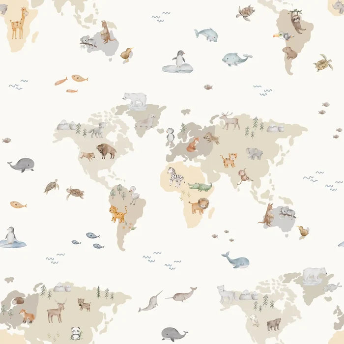 Animals Map Offwhite - Family Fabrics B.V.