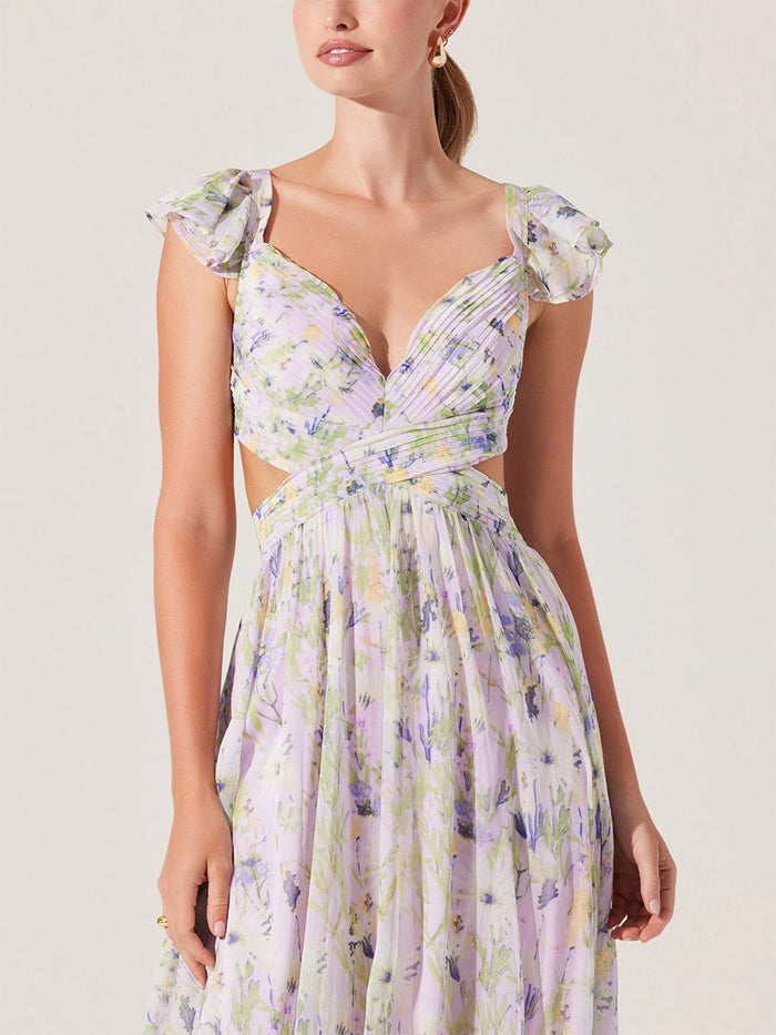 detail-image | floral maxi dress | light and flowing | a closer look at the floral fabric, highlighting the subtle texture and vibrant colors