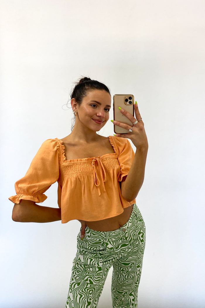 orange babydoll crop top