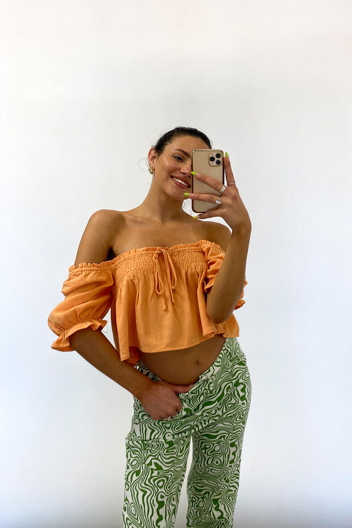 orange babydoll crop top