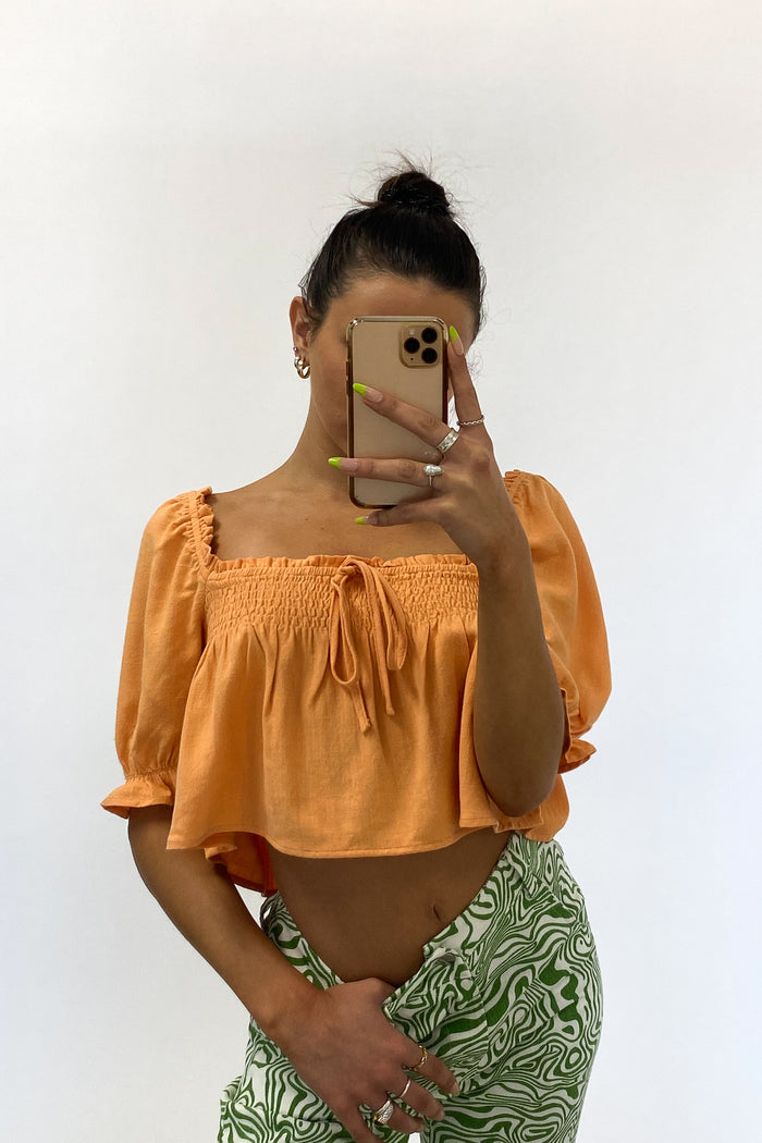 orange babydoll crop top