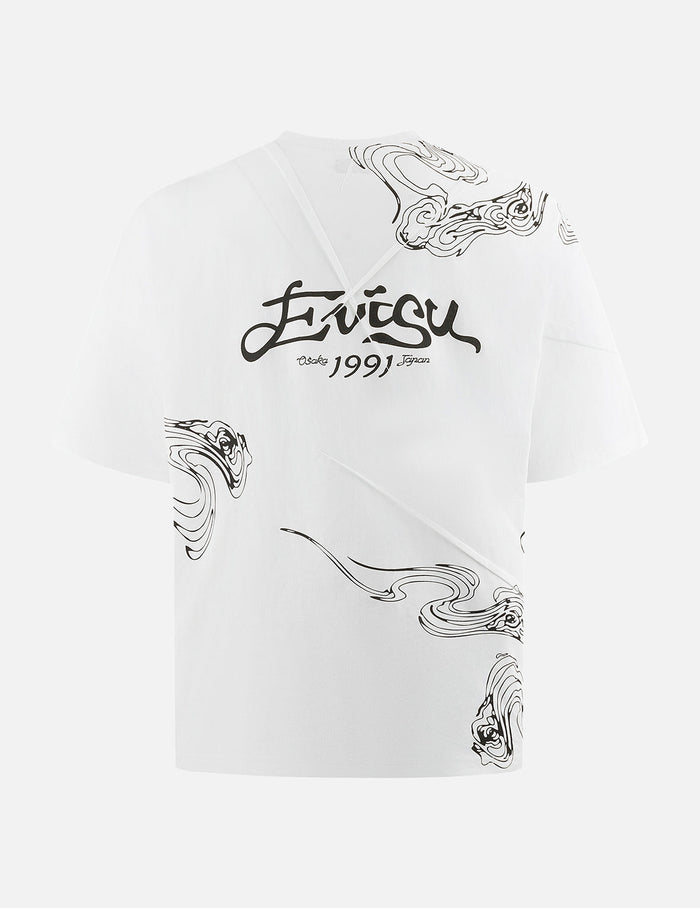Auspicious Cloud and Logo Print Loose Fit T-Shirt