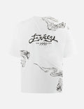 Auspicious Cloud and Logo Print Loose Fit T-Shirt