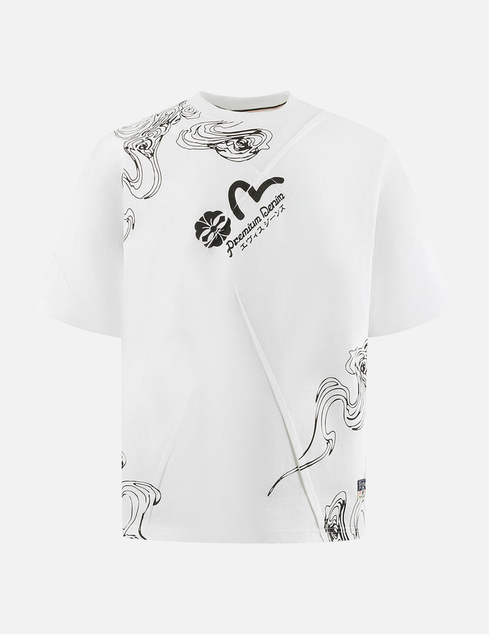 Auspicious Cloud and Logo Print Loose Fit T-Shirt