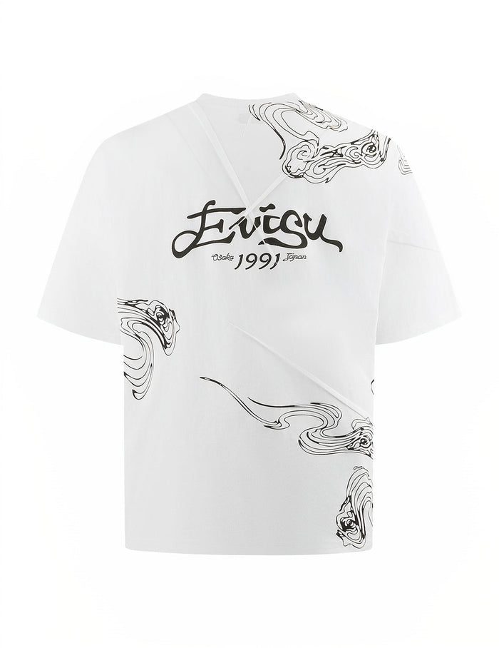 Auspicious Cloud and Logo Print Loose Fit T-Shirt