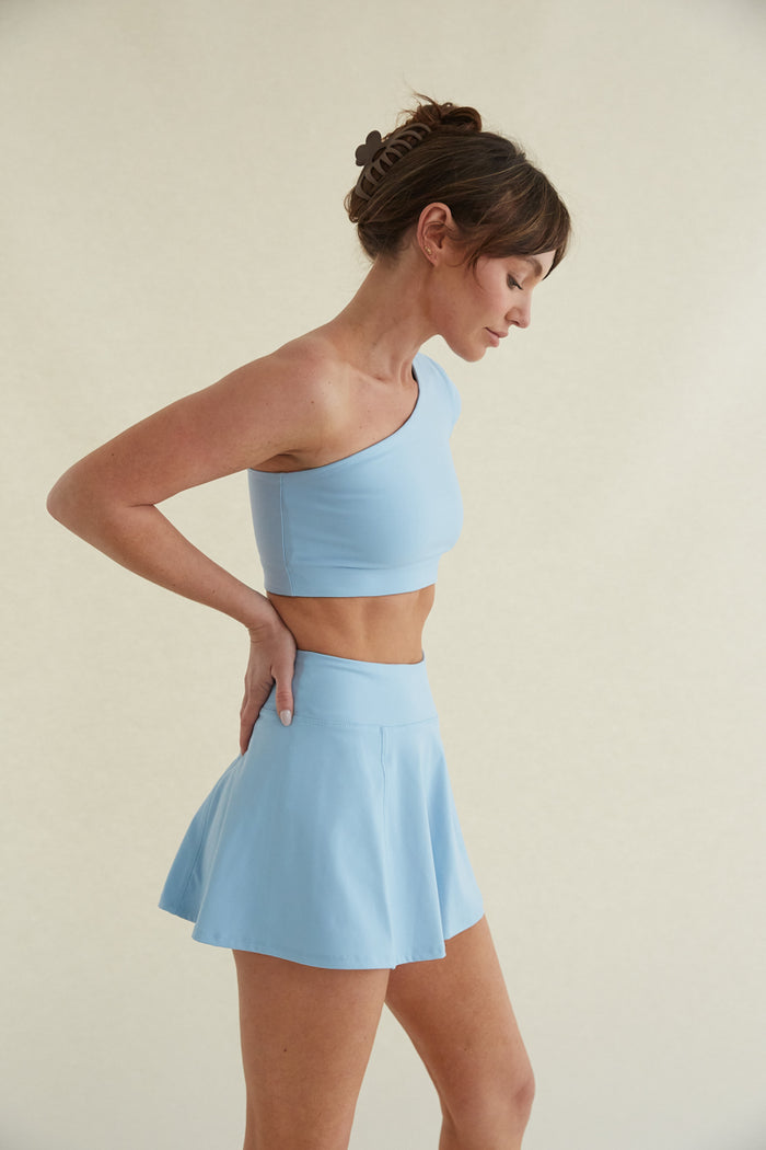Baby Blue flattering fit and flare work out skort with built in pockets