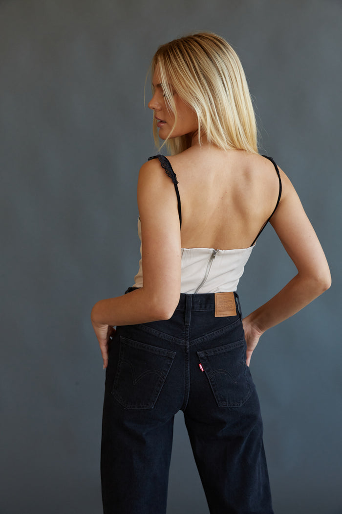 lace trim ecru corset crop top