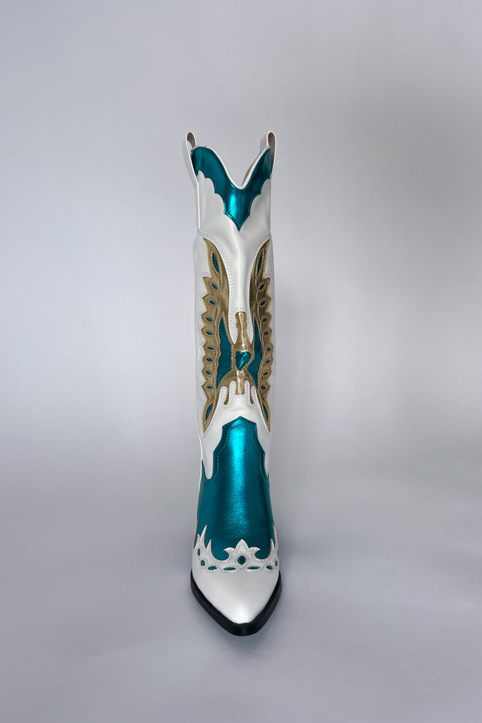 Azalea Wang Apolline Green Metallic Western Boots