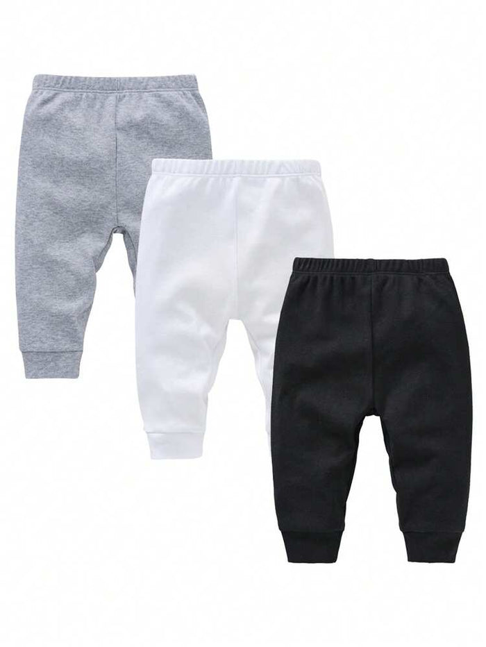 Baby 3-Pack Basic Jogger Pants – Solid Cotton Elastic Waist Everyday Pants Set