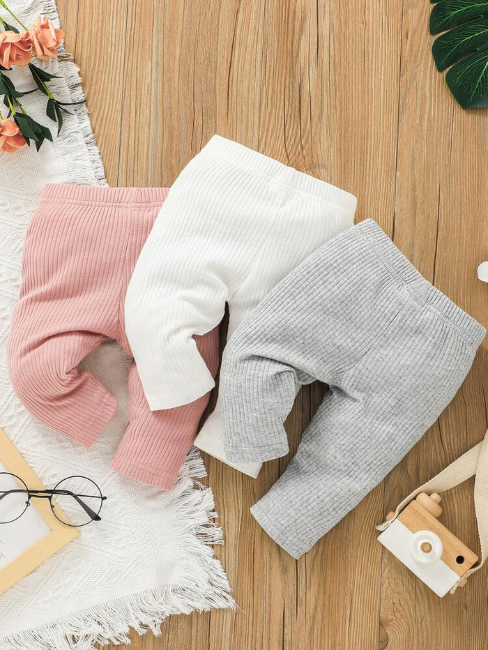 Baby 3-Pack Ribbed Leggings – Soft Stretch Elastic Waist Pants Set