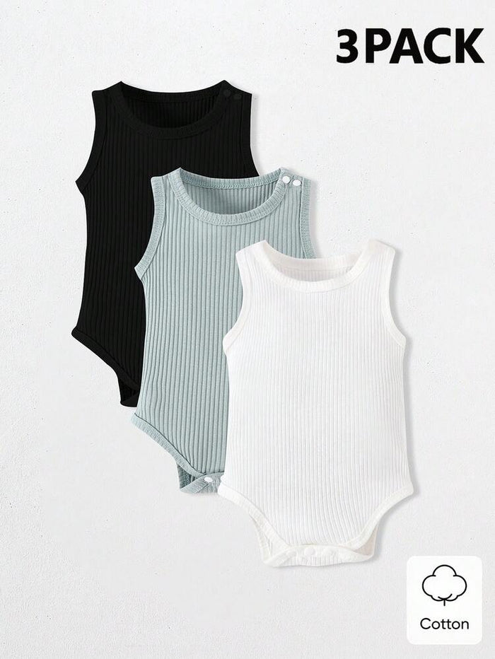 Baby 3-Pack Ribbed Sleeveless Bodysuits – Soft Cotton Tank Onesie Set