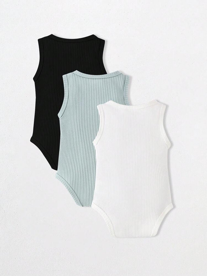 Baby 3-Pack Ribbed Sleeveless Bodysuits – Soft Cotton Tank Onesie Set