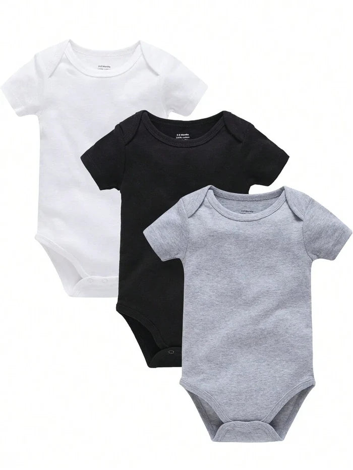 Baby 3-Pack Short Sleeve Basic Bodysuits – Solid Cotton Everyday Onesie Set