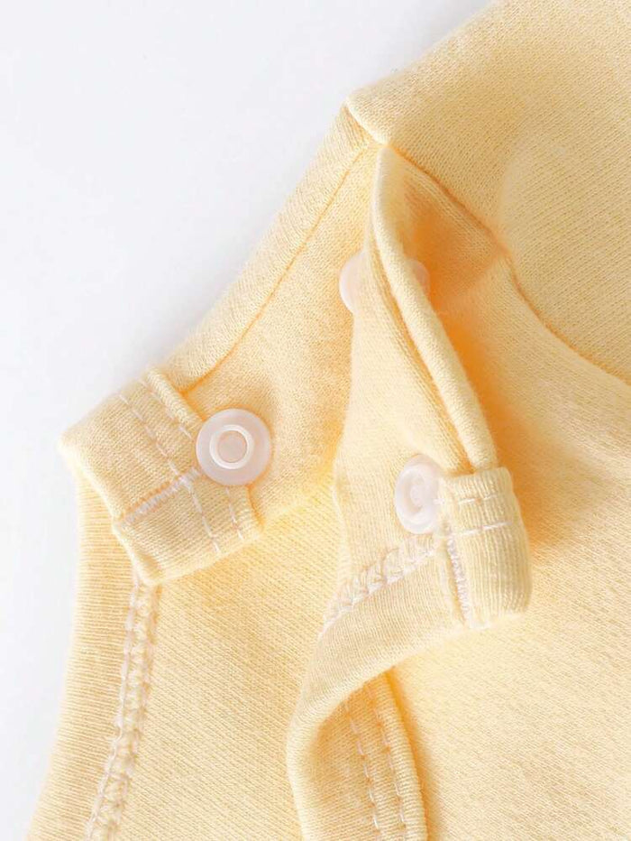 Baby Bear Print Long Sleeve Romper – Soft Cotton Blend Infant Jumpsuit – Snap Shoulder – Yellow White