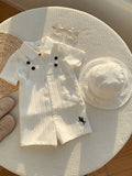 Baby Boy White Suspender Romper Set – Collared Shirt Style One-Piece Outfit