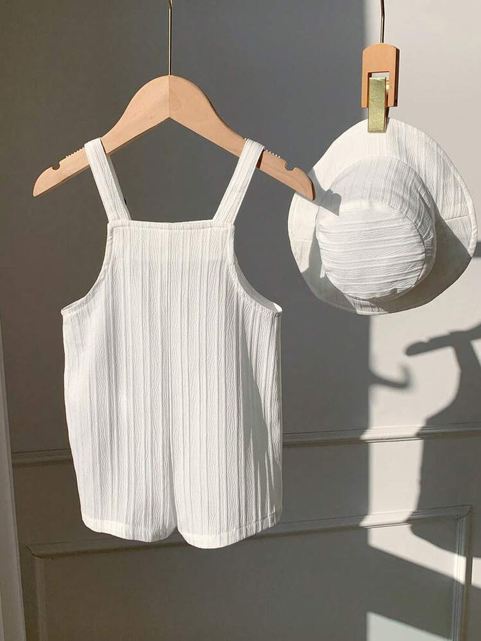 Baby Boy White Suspender Romper Set – Collared Shirt Style One-Piece Outfit