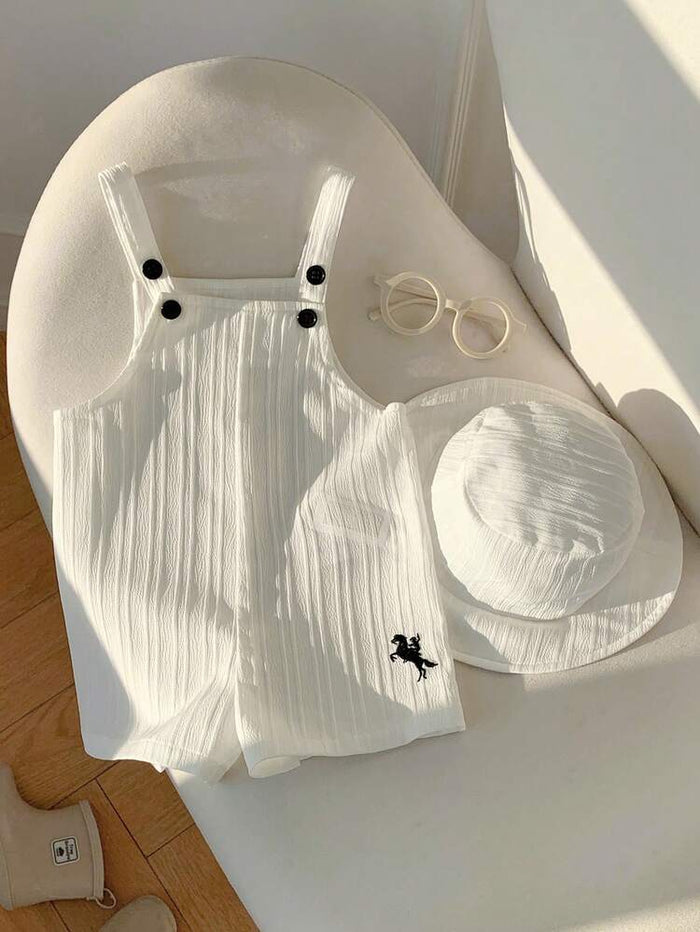 Baby Boy White Suspender Romper Set – Collared Shirt Style One-Piece Outfit