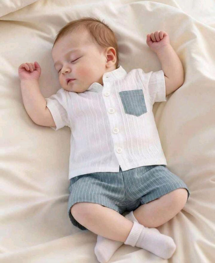 Baby Boys 2-Piece Shirt and Striped Shorts Set – Fast Delivery in 5 Days