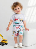 Baby Boys 2-Piece Vehicle Print Set – Short Sleeve Bodysuit & Shorts Outfit – Soft Cotton Summer Wear