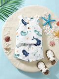 Baby Boys Whale Print 2-Piece Summer Set – Sleeveless Top & Shorts Outfit – Soft Lightweight Casual Wear