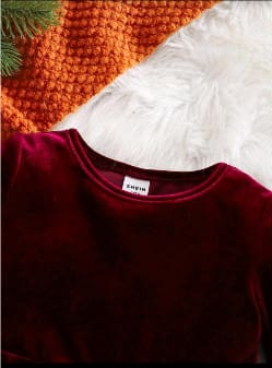 Baby Girl Velvet Party Dress – Long Sleeve Toddler Dress with Pearl Waist Detail – Burgundy Red