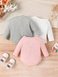 Baby Girls 3-Pack Ribbed Long Sleeve Bodysuits – Soft Snap Closure Onesie Set