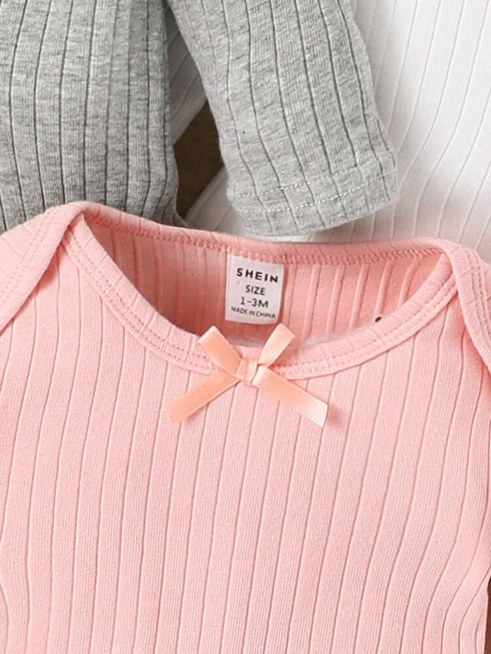 Baby Girls 3-Pack Ribbed Long Sleeve Bodysuits – Soft Snap Closure Onesie Set