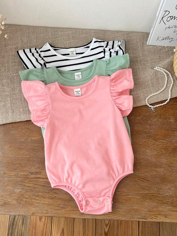 Baby Girls 3-Pack Ruffle Sleeve Bodysuits – Soft Cotton Snap Closure Onesie Set
