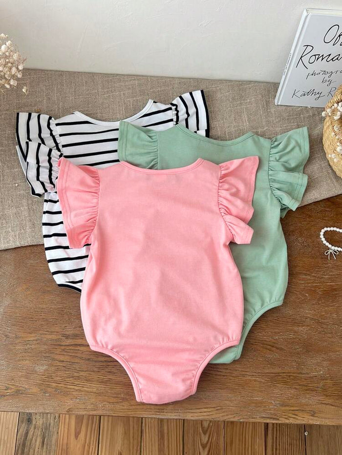 Baby Girls 3-Pack Ruffle Sleeve Bodysuits – Soft Cotton Snap Closure Onesie Set