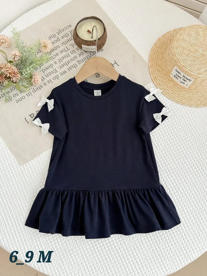Baby Girls Cotton Dress with Ruffles and Bow Details (6â€“9M)