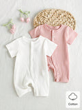 Baby Ribbed Cotton Short Sleeve Romper – Button Front One-Piece Jumpsuit
