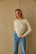 cream ribbed cropped sweater - fall fashion - ivory v cut sweater | white-image