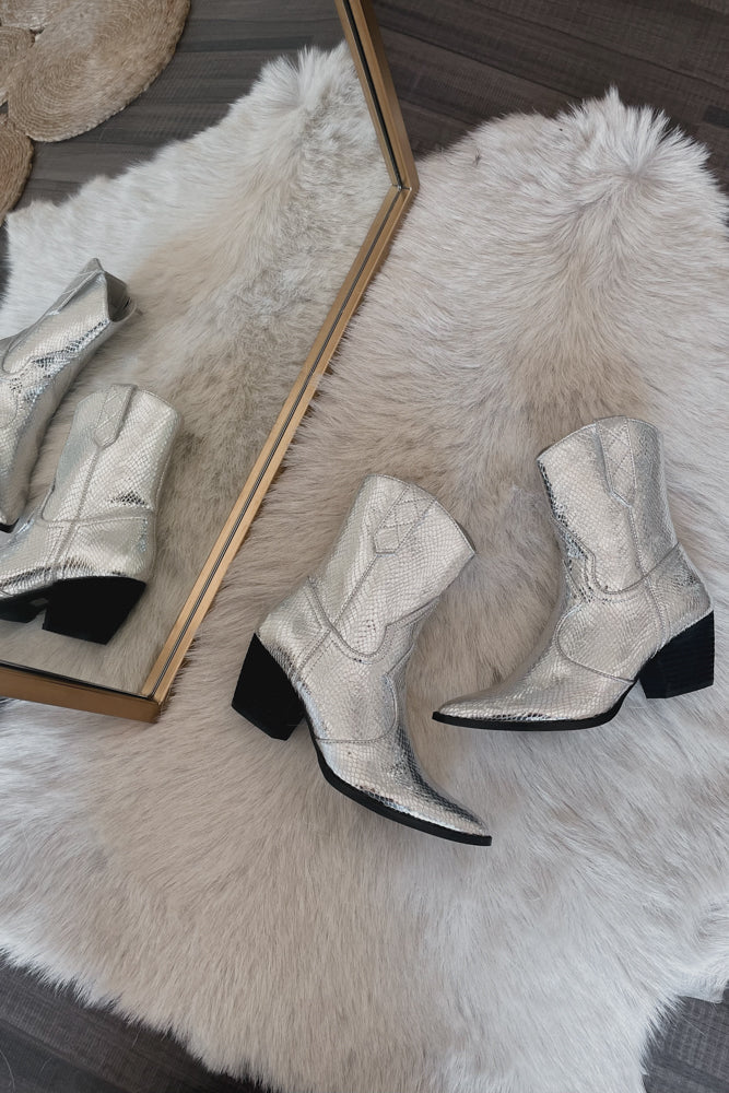 silver snake print ankle boots - bachelorette - disco party - party - halloween