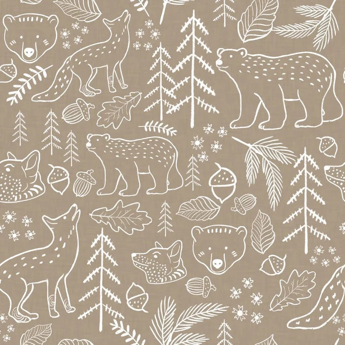 Bear Fox Doodle Taupe - Family Fabrics B.V.