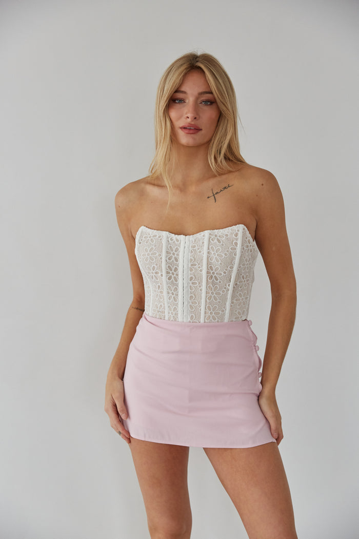 pink button up mini skort