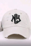 Beige NY Embroidered Baseball Cap – Distressed Casual Unisex Hat