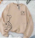 Beige Teddy Bear Oversized Sweatshirt – Casual Graphic Pullover for Women