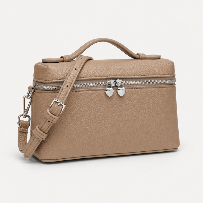 Beige Textured Makeup Storage Bag